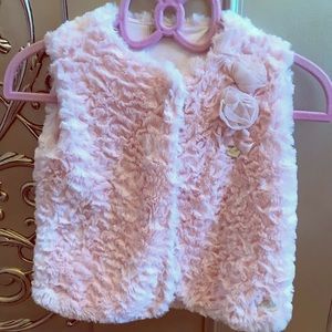 Faux Fur Pink Vest with flower detail